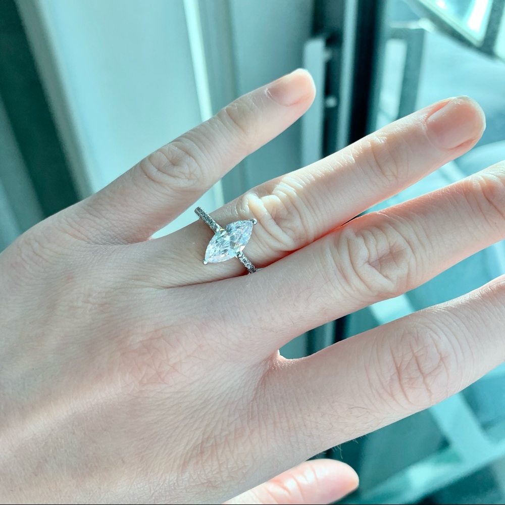925 Sterling Silver Sona Simulated Marquise Diamond Silver Ring